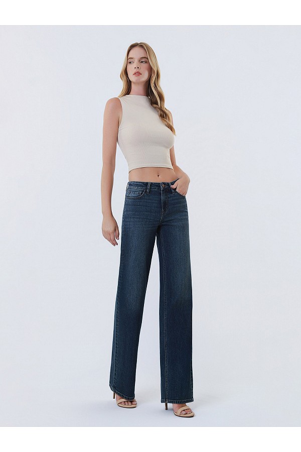 MID RISE FULL LENGTH DARK WASH WIDE...